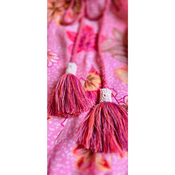 Loft XL Cocktail Dress Cutout Floral 3/4 Sleeve Midi Pink Elastic Waist NWT - Picture 8 of 8